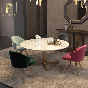 wholesale modern light luxury furniture stainless steel gold legs velvet dining room chair