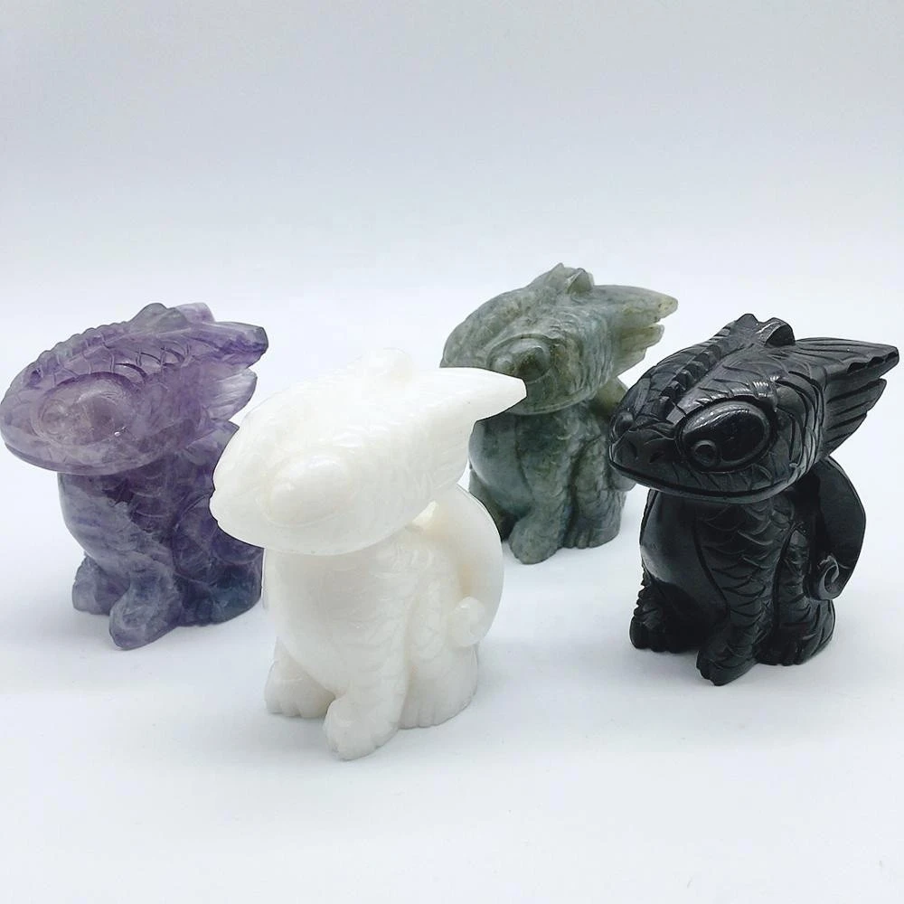 Wholesale Natural Quartz hand carved Animal statue Carving Lovely Crystal Toothless Dragon Crafts