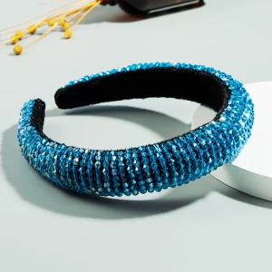 Wholesale New Fashion Handmade Rhinestones Beaded Head Wrap Blue Color Luxury Crystals Baroque Hair Accessories Headband