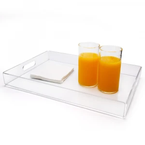 wholesale rectangle clear acrylic serving tray with handles bathroom display