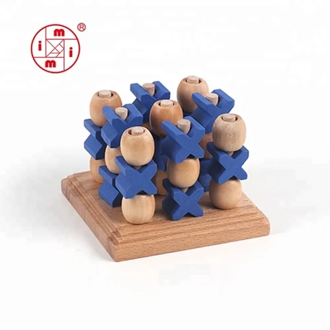 Wholesale  wooden puzzle kids educational toys Board Game XO Chess Set Mini tic tac toe jigsaw
