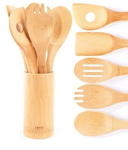 Wooden Bamboo Cooking &amp; Serving Utensils For Kitchen