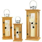 Wooden Lantern Hanging Candle Lantern With Metal Handle Wind Proof Candle Holders Clear Glass Pillar Candle Holder
