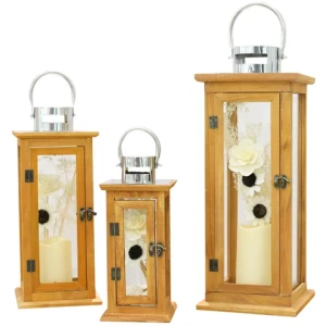 Wooden Lantern Hanging Candle Lantern With Metal Handle Wind Proof Candle Holders Clear Glass Pillar Candle Holder