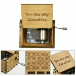 Wooden Music Box Antique Hand Crank Engraved Toys Kids Birthday Gift Xmas
