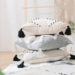 Woven Tufted Decorative Throw Pillow Covers Modern Square Cotton Pillow Cases
