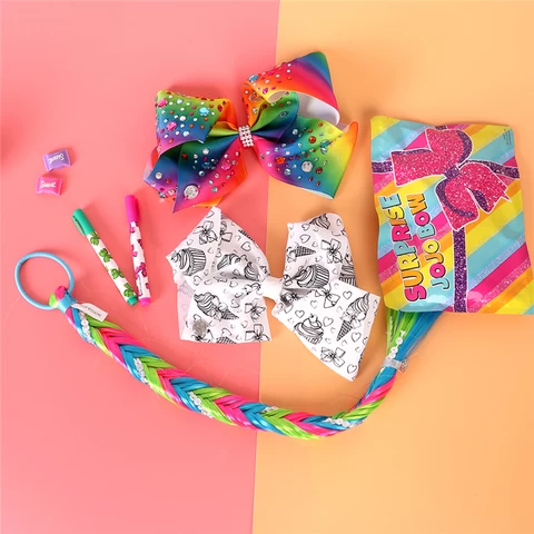 Yifan JoJo Bows Set Jojo Siwa Rainbow Printed Knot Ribbon Bow For Girls Handmade Boutique Hair Clip Children Hair Accessories