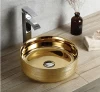 YYU Luxury Bright Gold  Ceramic  Bathroom Wash Hand  Art  Basin For America 499-LG