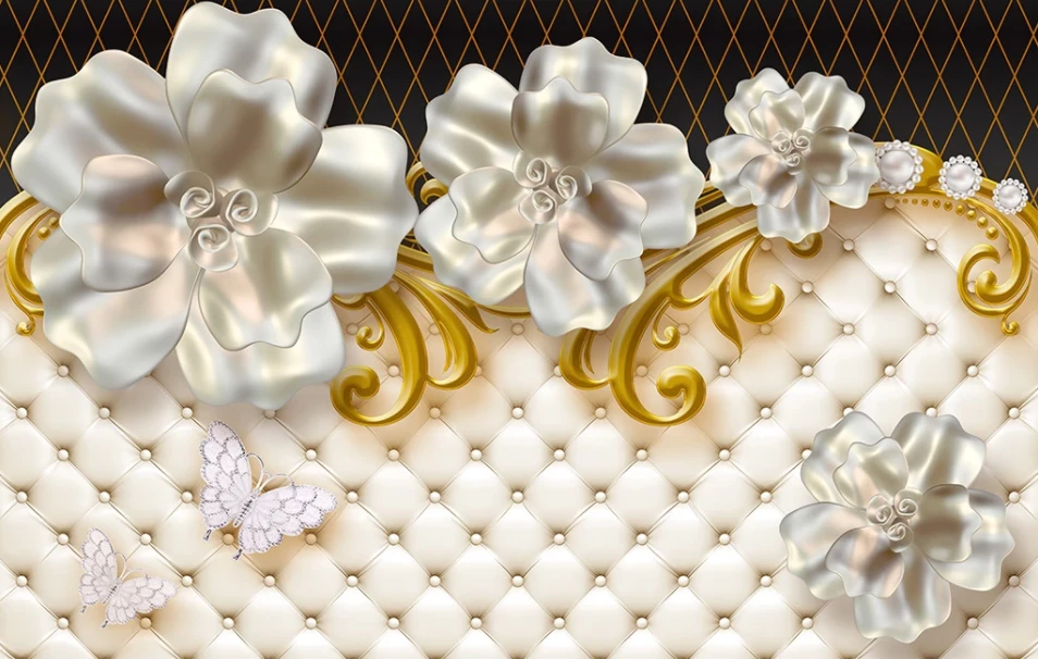 ZHIHAI 3D three-dimensional jewelry flowers luxury luxury soft pack TV background wall  flower wallpaper
