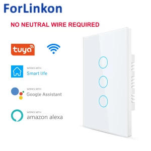 WiFi Smart Light Touch Switch No Neutral Wire Required Smart Life Tuya APP control Alexa Google Home Compatible 1/2/3