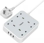 Tessan TS-202 Extension Lead with 3 USB Slots,13A 4 Way Multi Plug Extension Cable 2M, Wall Mounted Power Strip Socket