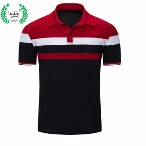 Polos Short Sleeve Striped Polo Shirt Men Embroidery Business Casual