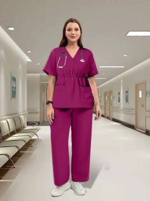 Breathable Woven Fabric Hospital Scrub Suit for Professionals