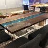 American Black Walnut River Epoxy Resin Table Tops in Lake Blue Color
