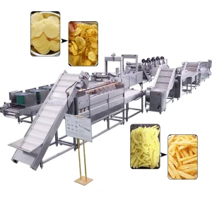Complete set of potato chips Prawn cracker okra fish mushrooms fried equipment , continuous puffed food frying machine