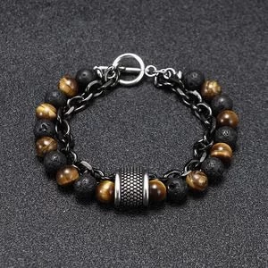 Fashion Black Frosted Stone Chain Combination Geometric Men's Bracelet Natural Stone Bracelet
