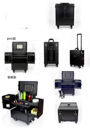 PVC material cosmetic case Fashion Korean style storage case Professional portable universal wheel trolley cosmetic case