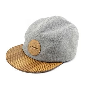 Solid wood brim hat custom wool fabric grey 5 panels soft snapback hip hop dad hat