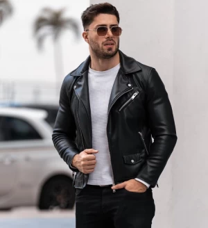 black leather jacket for Men – Slim Fit motorcycle jacket men with zipper Closer
