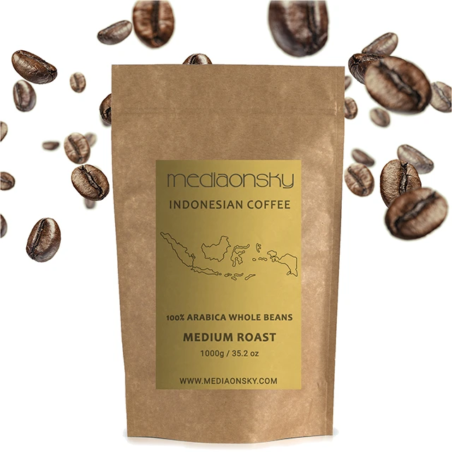 1000g 100% Pure Coffee Beans Arabica Roasted Whole Bean Coffee - Indonesia Mediaonsky Cafe
