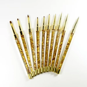 10pcs golden glitter handle nylon hair gel nail art brush set