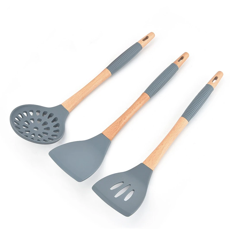 11 Piece Cooking Baking Tools Non Stick Pan Kitchenware Heat Resistance Wooden Handle Silicone Colander Spoon Spatula