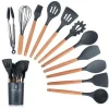 11 Piece Silicone Kitchenware Set Food Grade Silicone Spatula Set 11pcs with Wood Handle Silicone Cooking Set 11pcs