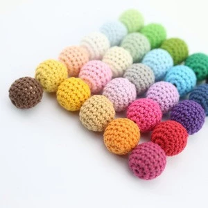 16mm 20mm Handmade Crochet Cotton Thread Teething Wood Teething Beads