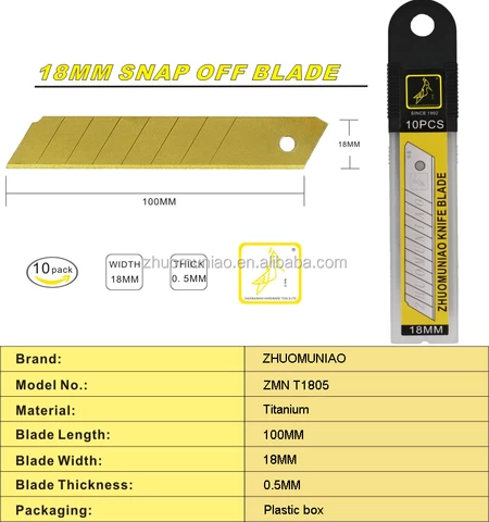 18mm Titanium Coating Cutter Blade Snap Off Utility Knife Blade