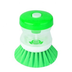 2 in 1 plastic kitchen oil greasy dirt bowl push top button release fill soap reservoir holder scrub cleaning washing dish brush