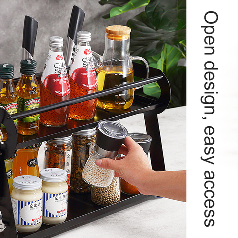 Buy 2 Tier Kitchen Shelf Metal Organizer Jar Holder Black Stand Rack ...