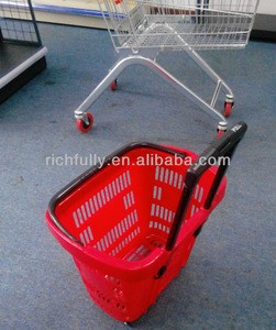 2015 Salable Wholesale 50L Plastic Shopping Basket With Wheels
