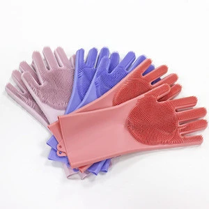 2018 Hot Selling Reusable Cleaning Household Dish Washing Glove Silicone Gloves With Wash Scrubber