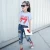 Import 2018 stylish children jeans sets summer short sleeve cotton t-shirt and denim pants for teen girl from China