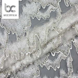 2020 Luxury white beaded bridal lace fabrics robe for wedding sequin beading fabric with pearls