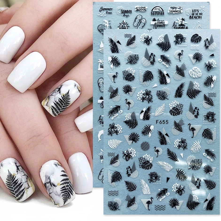 2020 Nails 3D Leaves Letters Nail Stickers Adhesive Decal Summer Drinking Fruit Slider Laser Nail Art Decoration Manicure Wrap