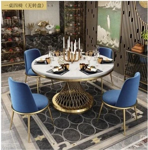2020 top luxury soft parcel  hotel restaurant Round marble dining table Dining table with turntable
