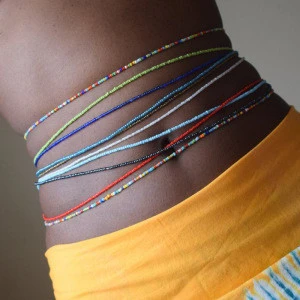 2020 Wholesale African Waist Beads Belly Chain Body Jewelry Bohemian Elastic Colorful Seed Bead Waist Bead For Women