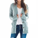 2021 Autumn and Winter New Womens Casual Cardigan Jacket Solid Color Twist Button Cardigan Sweater