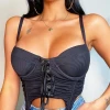2021 European and American Womens Sexy Pleated Strap Navel Bodysuit Camisole Top