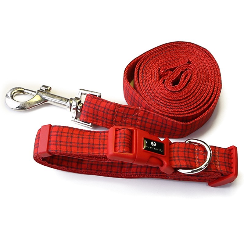 2021 new plaid Pattern Cotton Dog collar leash set  dog products Pets Adjustable Leash and Dog Collar innovations pet accessorie