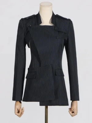 2024 fall new female fashion temperament casual style suit deconstructive design irregular cut striped suit jacket