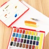 24/36/48Colors Solid Watercolor Paint Pigment Paints Set with Waterbrus Bright Color Portable Kids Watercolor Cake Art Supplies