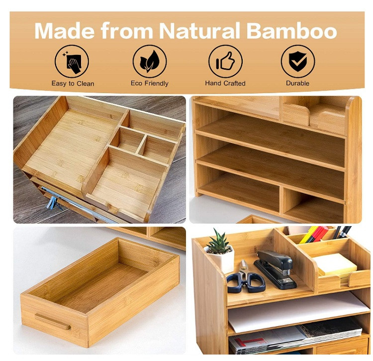 Buy 4 Tier Bamboo Desk Organize With Drawers For Home Office Table Top ...