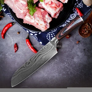 6 pcs high carbon stainless Pakka wood vegetable chopr serrated utility travelling chef unique style quality kitchen knives set