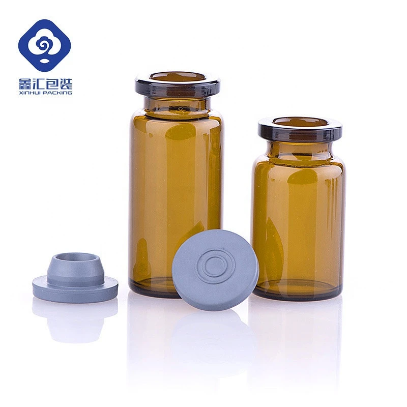 8 ml medical amber glass vial or bottle for pharmacy with rubber stopper and caps