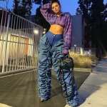 8151 Plaid Lantern Sleeve TopsFall Women oversized Outfits Women Blouse Shirt Turn Down Collar Blouses