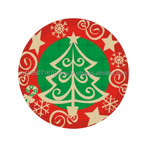 9-Inch Disposable Paper Plates Printed and Coated Merry Christmas Design Made in India for Parties