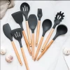 Amazon Hot sale 9 piece silicone kitchen Utensils cooking tools with wood handle