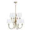 American concise style fine quality 8 arms brass metal chandelier with fabric lamp shade